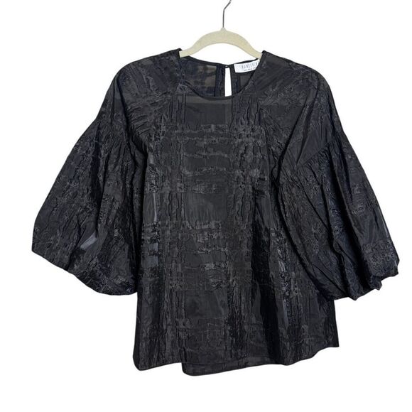 HUNTER BELL Tops - Hunter Bell Black Organza Style Bubble Sleeve Top Sz. S